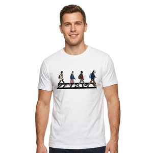 เสื้อยืดแขนสั้นสีขาวสำหรับผู้ชาย พิมพ์ลายสไตล์ Abbey Road ทรงปกติ คอกลม ผ้าเจอร์ซีย์ลำลอง ผ้าฝ้าย 100% เนื้อผ้าเบา ผลิตในบังกลาเทศ - Product Image 1