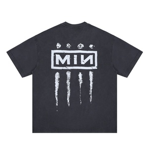 <b>Men's</b> Black O-Neck Short Sleeve T-<b>Shirt</b> Front Letter Print <b>Skulls</b> Anti-Wrinkle Regular Fit Street Style 100% Cotton Jersey - Product Image 2