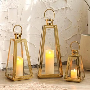 Set of 2 Stainless Steel Decorative <b>Lantern</b> 12'' High Metal <b>Candle</b> Holder <b>Outdoor</b> <b>Candle</b> <b>Lantern</b> with Tempered Glass <b>Lanterns</b> - Product Image 4