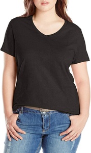 T-shirt décontracté pour femmes grandes tailles, été, 100% coton, col en V, manches courtes - Product Image 6