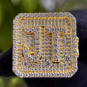 Luxury <b>Initial</b> Letter <b>Ring</b> 925 Silver Iced Out Square Signet <b>Ring</b> Cubic Zirconia Hip Hop Statement Jewelry Gift for Men Women - Product Image 1