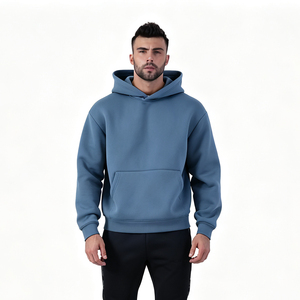 OEM Custom Logo Embroidered Puff Printing <b>Plain</b> 480GSM 70% Cotton 30% Polyester Fleece Lined Oversized Boxy Cropped <b>Men</b> <b>Hoodie</b> - Product Image 1