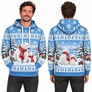 Men's Christmas Design Print Hooded Sweatshirt Knitted Polyester Casual Winter Hoodie with Pocket Design Regular Fit - Product Image 4