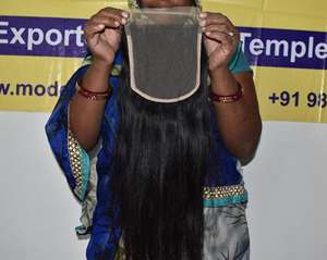 Extensions de cheveux vierges non traités bon marché couleur noire soyeuse naturelle 5*5 fermeture droite vente en gros cheveux humains indiens bruts de temple - Product Image 3