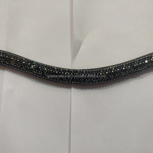 Banda de cuero inglés para cejas de caballo, 18mm, 5 filas, vidrio Negro Grande, lazos cosidos personalizados - Product Image 3