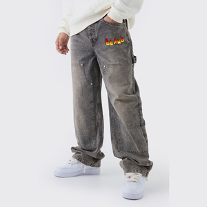 High Quality Alphatek Straight Baggy Denim Jeans Mid Waist Regular Fit Vintage Custom Design Digital Printing Custom Logo <b>White</b> - Product Image 6