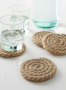 Handmade <b>Round</b> Jute <b>Table</b> <b>Mats</b> 300mm Bohemian Style Placemats With Pearl Center - Product Image 2