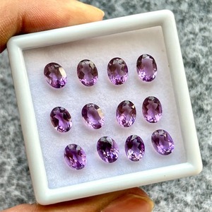 Piedra Preciosa de Amatista Natural Calibrada y Certificada de 8x10 mm, 12 Piezas, Corte Ovalado Morado Facetado, Sin Tratar, 7-9 Quilates, Calidad Superior - Product Image 3