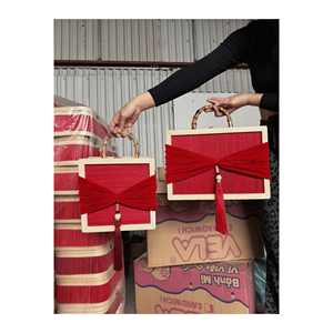 Square bamboo <b>basket</b> crafted with bamboo weaving and handle for food storage cake <b>display</b> and kitchen decor Vietnam origin - Product Image 1