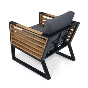 Modern Metal Living Room <b>Chair</b> with Wood Slat Sides and Gray Cushion for Indoor Use - Product Image 4