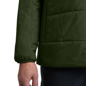 Blouson matelassé vert à capuche pour homme, col montant, fermeture éclair frontale, coupe-vent, décontracté, hiver, rembourrage épais en polyester - Product Image 5
