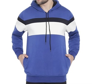 Sweat-shirt à capuche pour homme, coupe classique, en polaire, color block, bleu, blanc, noir, avec poche, pour l'automne - Product Image 1