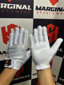 Custom White Rhinestone Full Finger <b>Gloves</b> Glitter Trim PU Material Unisex Performance Wear All Seasons American Football <b>Gloves</b> - Product Image 2