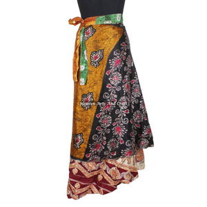 Falda Larga de Seda para Envolver Tipo Saree al por Mayor, Falda Envolvente de Seda Mágica Reversible de 2 Capas, Estilo Hippie - Product Image 4