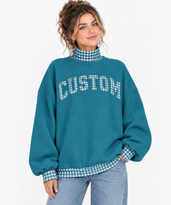 Sudadera Oversize Rosa de Forro Polar para Mujer con Cuello Alto a Cuadros y Puños y Dobladillo, Ropa Personalizada de Marca Privada - Product Image 4