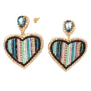 Pendientes bordados hechos a mano de la mejor calidad para mujer, nuevos pendientes de cuentas de semillas en forma de corazón, pendientes de moda para fiesta de boda de la India - Product Image 2