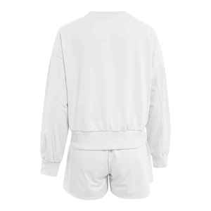 Ensemble de survêtement en coton tricoté pour femmes, 2 pièces, col rond, manches longues, coupe ample, blanc uni, décontracté, toutes saisons - Product Image 2