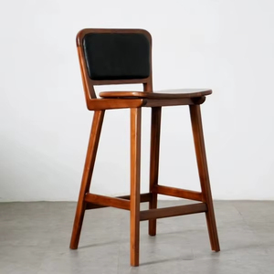 Solid Teak Wood Bar Chair with Backrest – Modern Wooden Bar <b>Stool</b> for Restaurant Cafe and Hotel Counter - Product Image 1