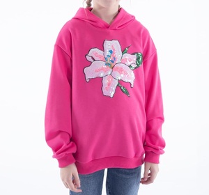 Sudadera con capucha para niñas, diseño moderno, estampado gráfico, forro polar extragrande, color rosa, transpirable, con logo personalizado - Product Image 3