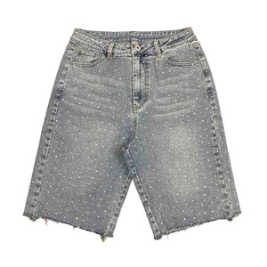 Denim Manufacturer Streetwear Custom Vintage Wash Shorts <b>Men</b> <b>Jeans</b> Shorts With Rhinestones Denim Shorts - Product Image 1