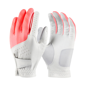 Golf Glove Right Hand White With Pink Genuine Leather Non Slip Breathable Adjustable Wrist <b>Strap</b> Unisex Sports Model - Product Image 1