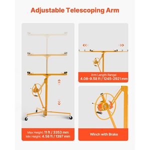 Elevador de paneles de yeso de alta resistencia de 11 pies, 150 lb, con brazo telescópico ajustable y ruedas bloqueables para construcción - Product Image 3