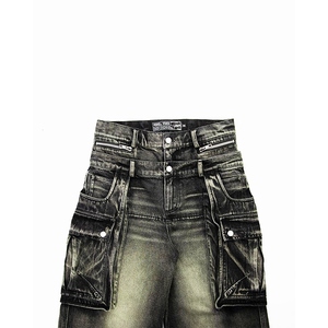 Pantalon multi-poches vintage personnalisé, coupe ample, jeans baggy pour homme, jeans de motard, style décontracté, pantalon en denim - Product Image 2