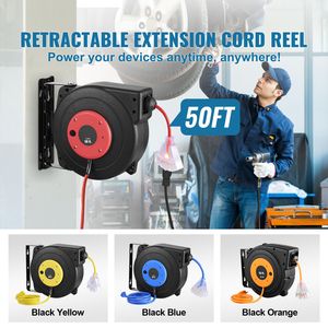 Avvolgicavo retrattile per impieghi gravosi da 15 m con cavo 14AWG/3C SJTOW e presa tripla illuminata (13 Amp) - Product Image 2