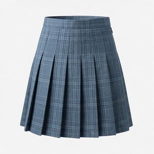 Jupe plissée grise à carreaux pour femme, style preppy, mini-jupe trapèze, uniforme scolaire - Product Image 1