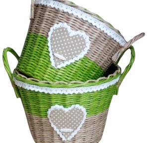Panier en rotin à motif cœur charmant, vert et gris, tissé à la main, bacs de rangement décoratifs mignons pour la décoration intérieure - Product Image 2