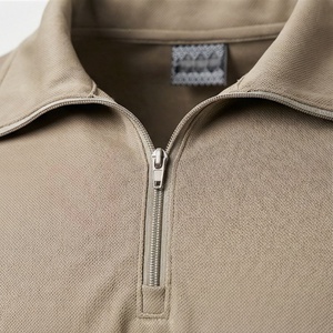 <b>Men's</b> <b>Khaki</b> Short Sleeve Polyester Polo <b>Shirt</b> Quick Dry Zipper Casual Solid Knitted Design Regular Fit - Product Image 4