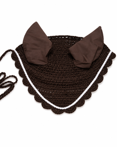Equestrian Brown Crochet Fly Veil Gold trim Breathable Soft ear bonnet Protection horse Riding Accessories - Product Image 5