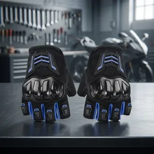 Gants de moto unisexes mi-doigts avec protection rigide des articulations, bleu-noir, design d'été pour le cyclisme avec confort amélioré - Product Image 5