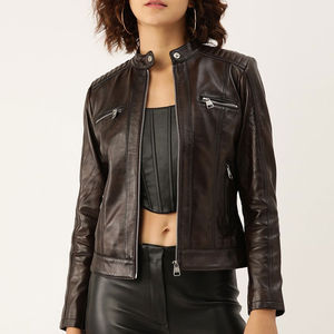Wholesale <b>Women</b> Leather <b>Jacket</b> genuine Leather Ladies Fashion <b>Jacket</b> Thick Leather <b>Jacket</b> for Ladies Comfortable OEM Service - Product Image 3