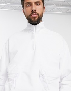 Survêtement en coton blanc pour homme, manches longues, couleur unie, décontracté, fermeture éclair, col rabattu, coupe classique, vêtements de printemps - Product Image 4