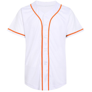 White Baseball Jersey With Orange Trim Short Sleeve Button Front For <b>Boys</b> Children Breathable Polyester Sport Apparel - Product Image 1