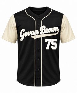 Maillot de baseball personnalisé noir crème ivoire avec manches, logo script, boutons, chemise d'équipe, impression par sublimation, maillot de haute qualité - Product Image 1