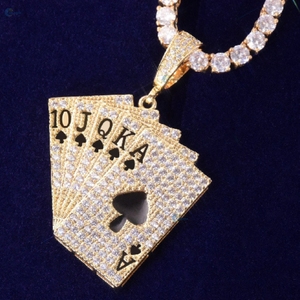 Pendentif Carte de Poker Hip Hop Bling avec Diamant de Laboratoire Plaqué Or Massif 10JQKA Pendentif Cœur de Pique - Product Image 5