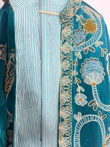 <b>Womens</b> Teal Velvet Mandarin Collar Suzani Embroidered Eco-Friendly Lightweight Floral Pattern Bomber <b>Jacket</b> Ethnic Wholesale - Product Image 5
