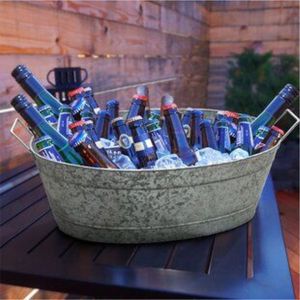 Bañera Redonda Metálica para Bebidas, Cubeta Grande de Acero Galvanizado para Hielo, para Botellas de Vino, Champaña y Cerveza, Bañera Enfriadora para Bodas, Catering y Fiestas - Product Image 2