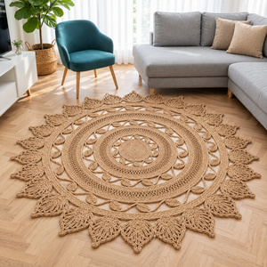 Alfombra Mandala Ovalada Geométrica Trenzada de Yute Hecha a Mano, Ecológica, Color Beige Natural, de Pelo Corto, para Sala de Estar - Product Image 5