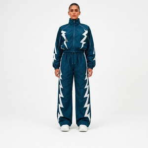 Black Nylon Athletic Tracksuit <b>Set</b> with Zip Jacket and Pants for Sports Training Fitness Running Workout Gym and Outdoor Wear - Product Image 1