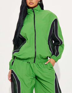 Vintage Zip up Windbreaker Track Suit 2 Piece <b>Set</b> Lightweight Oversized women Plain Nylon Jogging Track Suit With Tape - Product Image 1