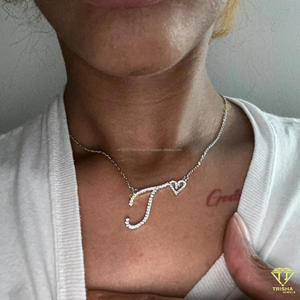 Collier avec pendentif en forme de cœur avec lettre de l'alphabet personnalisée, avec moissanite, plaqué rhodium, bijoux certifiés GIA, cadeau pour femmes et filles - Product Image 5