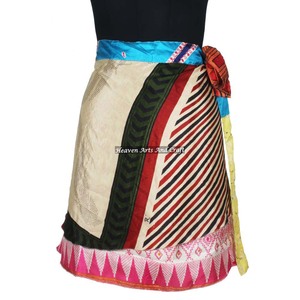 Women Saree Mini <b>Skirts</b> Dress Multi Colours Women Wear Vintage Silk Sari Short Length <b>Wrap</b> <b>Around</b> Mini <b>Skirt</b> 2 Layer Reversible - Product Image 6