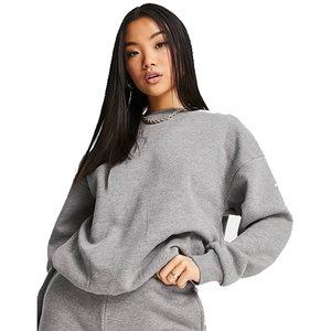 Ensemble de survêtement gris 2 pièces pour femme, col rond, manches longues, couleur unie, décontracté, en coton tricoté, coupe régulière, avec poches, longueur cheville - Product Image 5