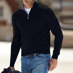 <b>Men's</b> 1/4 Zip <b>Sweater</b> Long Sleeve Solid Color Crew Neck Anti-Pilling Cotton Knit Cardigan Winter Casual Wear - Product Image 3