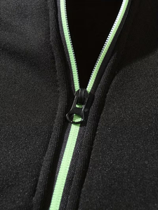 Men's Black Fleece <b>Zip</b>-<b>Up</b> Jacket Neon Green Zipper Front Logo Stand Collar Casual Regular Fit Autumn Wear Breathable 100% Cotton - Product Image 6