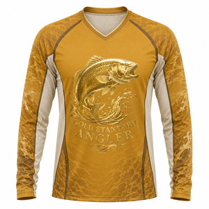 Custom <b>Gold</b> Foil Men’s Fishing Jersey Long Sleeve UV Protection Performance Fishing Shirt Moisture Wicking Polyester <b>Mesh</b> Angler - Product Image 1