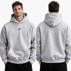 เสื้อฮู้ดดี้ผู้ชายพรีเมียม ผ้าฝ้ายฟลีซ ทรงโอเวอร์ไซส์ สไตล์สตรีทแวร์ หนานุ่ม ดีไซน์แขนเสื้อแบบแร็กแลน รับผลิตตามแบบ พร้อมสกรีนโลโก้ OEM - Product Image 5